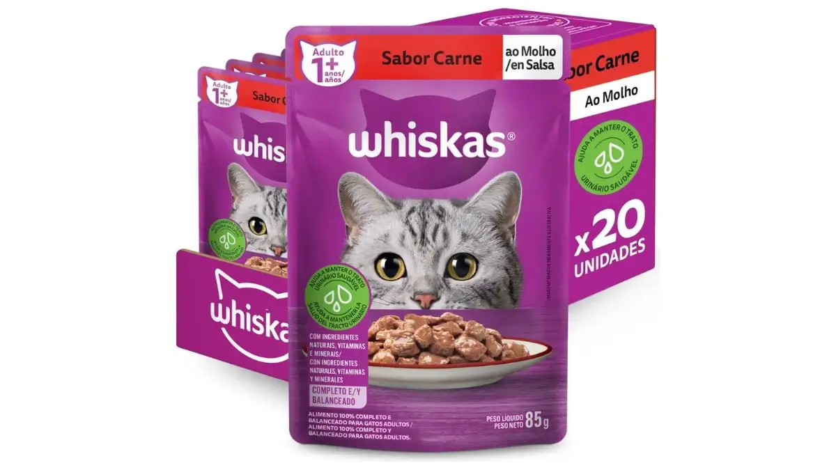 Kit de comida para gatos Wiskas: 20 Sachês de Carne ao Molho vale a pena?